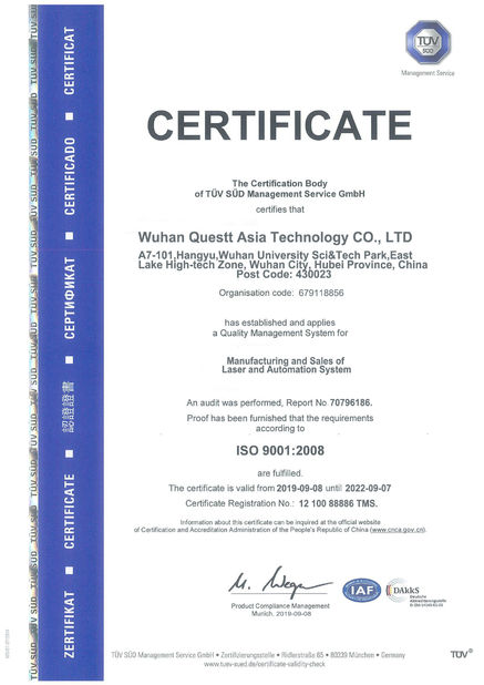 Chiny Wuhan Questt ASIA Technology Co., Ltd. Certyfikaty